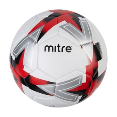 Front view of the Mitre Personalised Football White, Red and Black