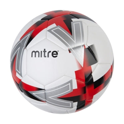 Front ¾ left view of the Mitre Personalised Football White, Red and Black