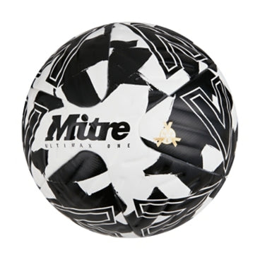 Front ¾ left view of the Mitre Ultimax One Ball White, Black and Black