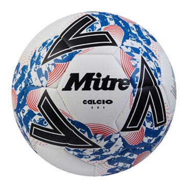 Front view of the Mitre Calcio Football White, Black and Blue